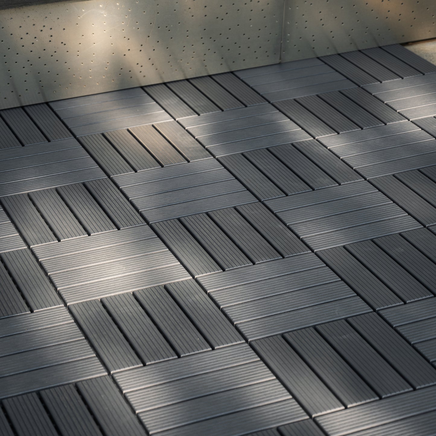 Plastic Interlocking Deck Tiles,44 Pack Patio Deck Tiles,12"x12" Square Waterproof Outdoor All Weather Use, Patio Decking Tiles for Poolside Balcony Backyard (Dark Gray 44 pack Staight groove)