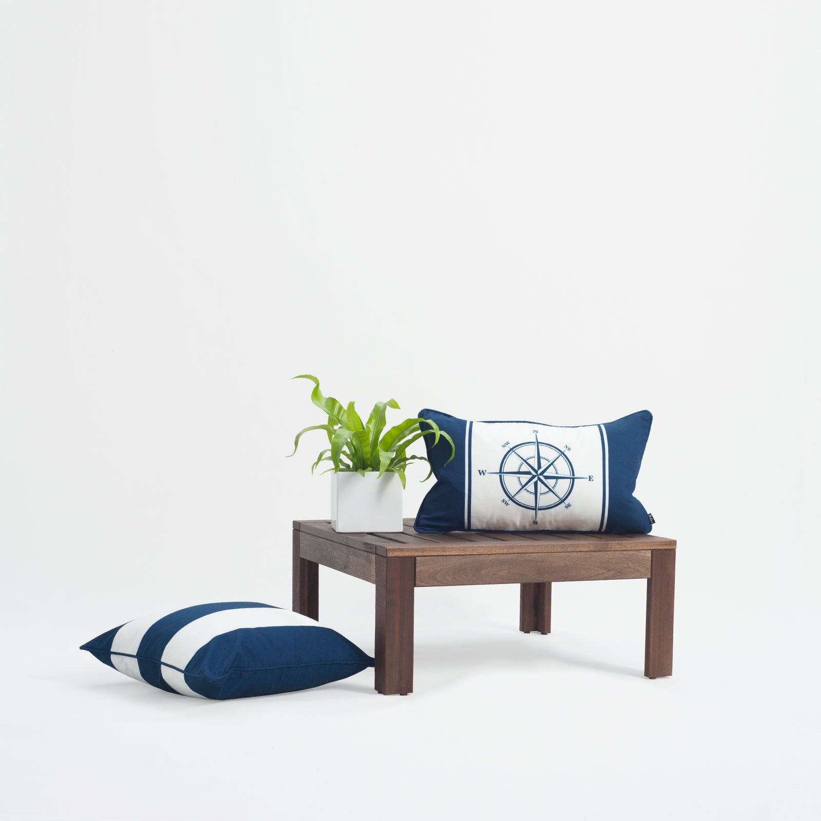 Nautical Outdoor Lumbar Pillow Cover, Compass, Navy Blue, 12"x20"-1