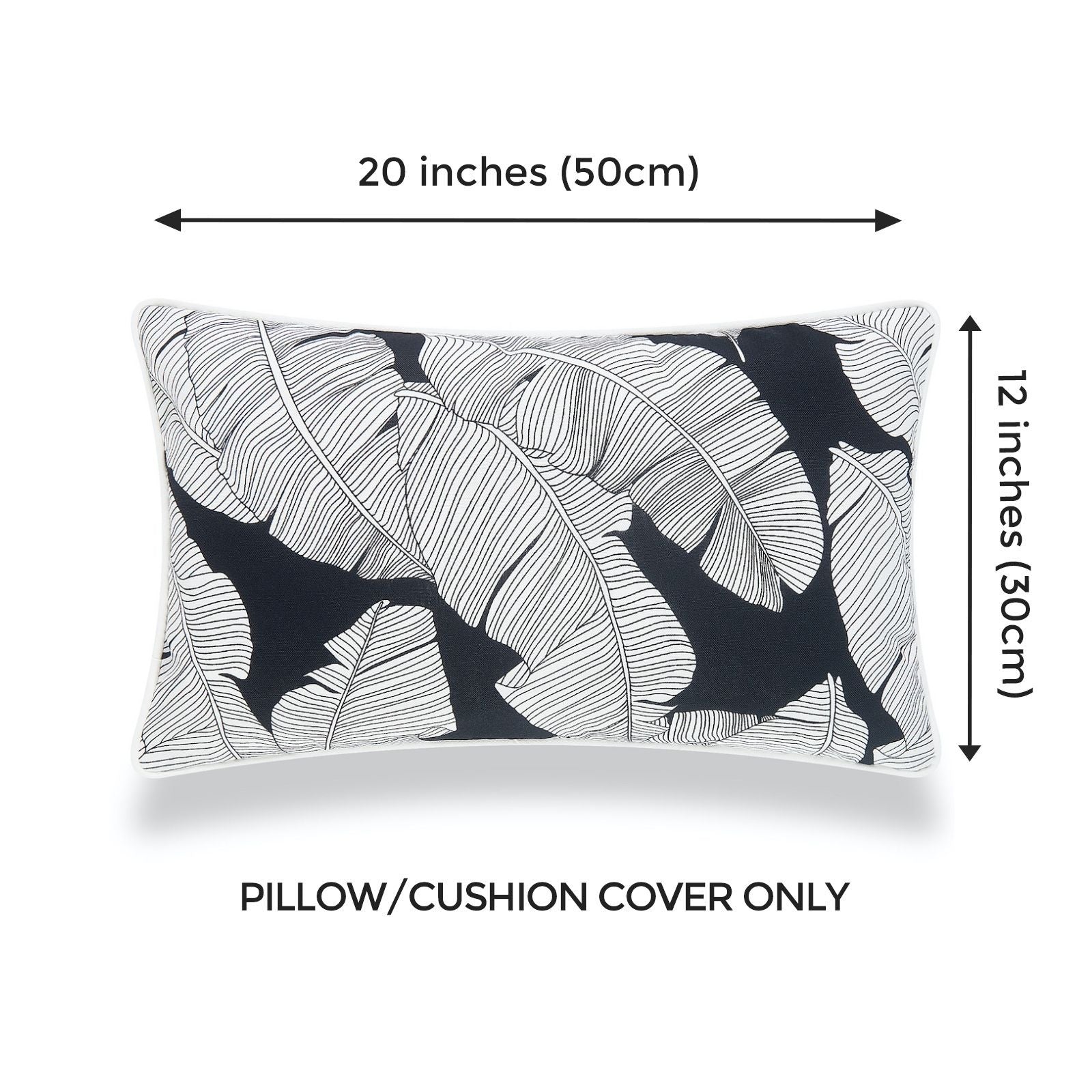 Tropical Outdoor Lumbar Pillow Cover, Black White Palm Leaves, 12"x20"-4