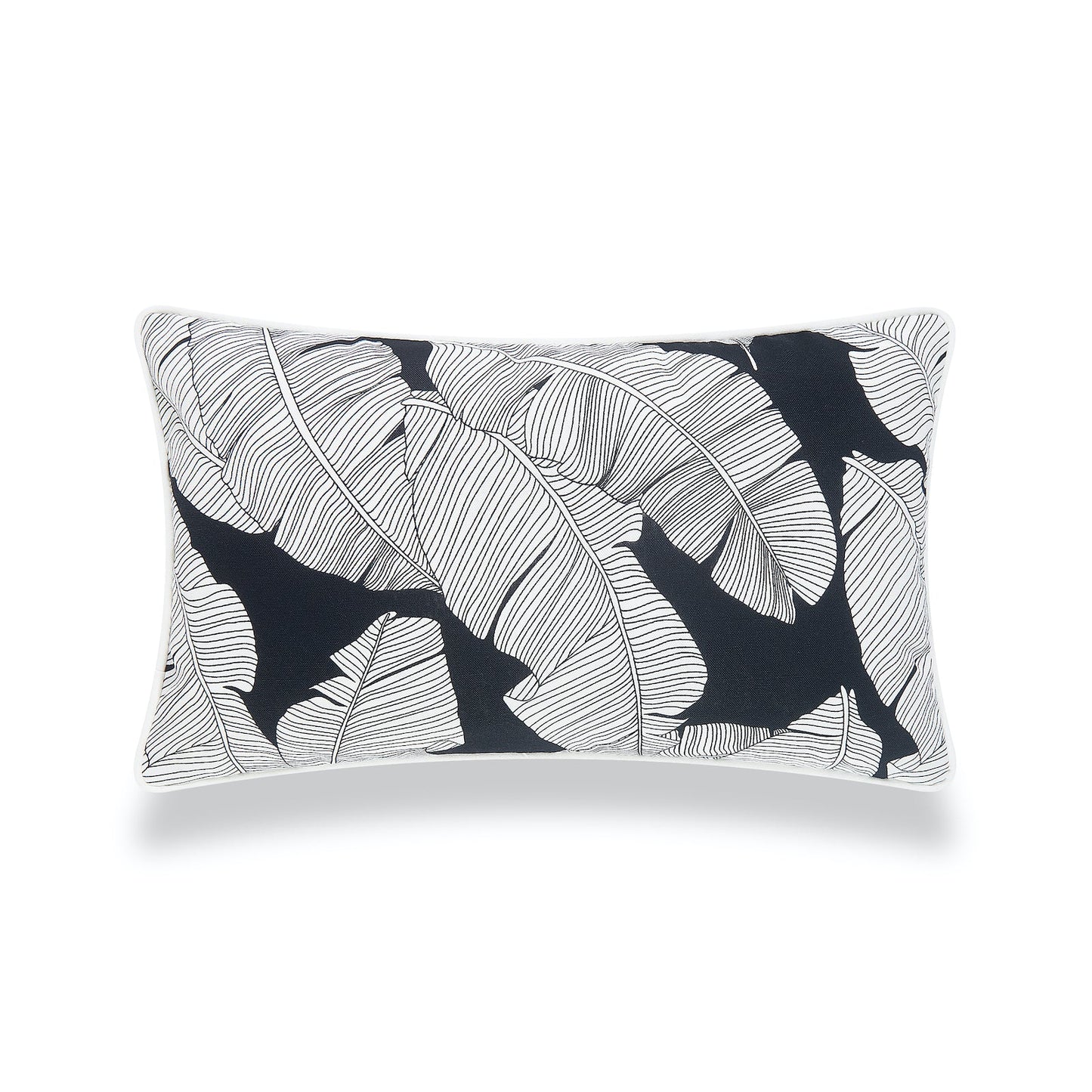 Tropical Outdoor Lumbar Pillow Cover, Black White Palm Leaves, 12"x20"-0