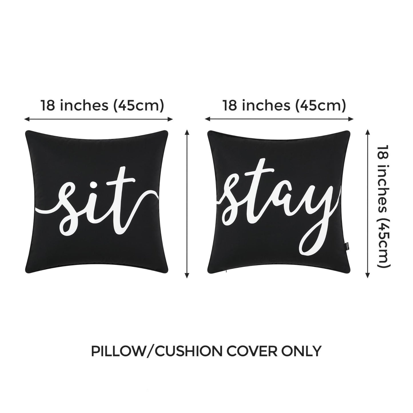 Patio Outdoor Pillow Covers, Sit and Stay, Set of 2, Black, 18"x18"-4