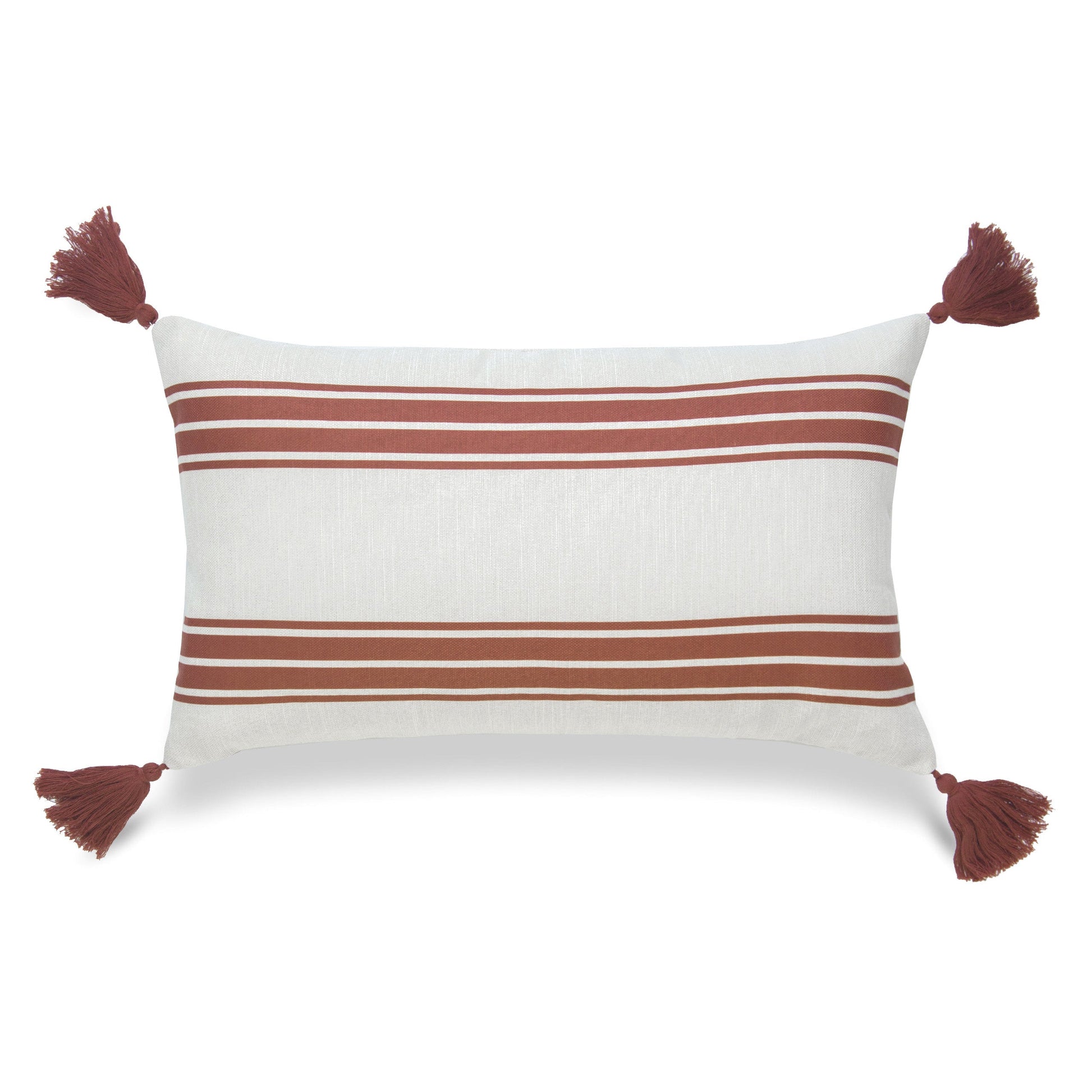 Fall Indoor Outdoor Lumbar Pillow Cover, Aviv, Stripe Tassel, Orange, 12"x20"-0