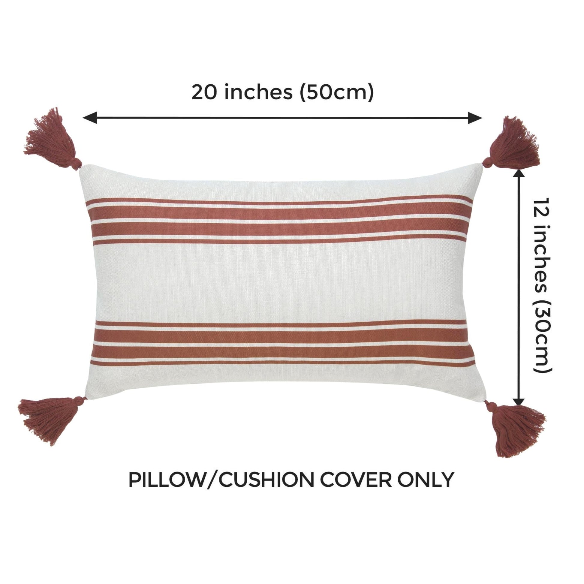 Fall Indoor Outdoor Lumbar Pillow Cover, Aviv, Stripe Tassel, Orange, 12"x20"-11