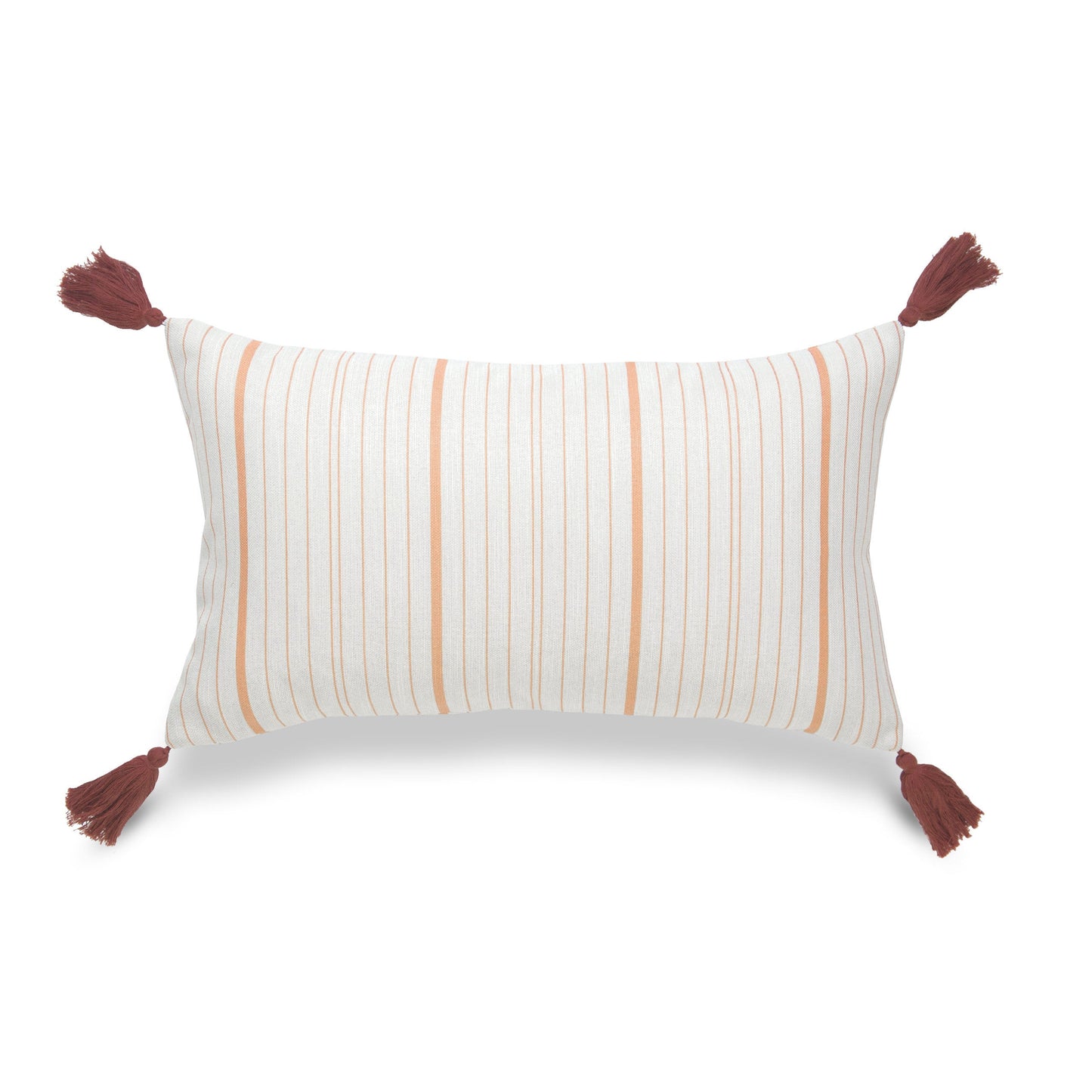 Fall Indoor Outdoor Lumbar Pillow Cover, Missi, Stripe Tassel, Orange, 12"x20"-0