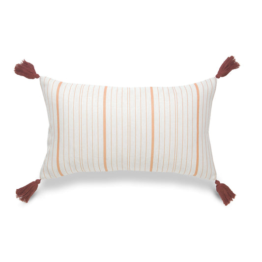 Fall Indoor Outdoor Lumbar Pillow Cover, Missi, Stripe Tassel, Orange, 12"x20"-0