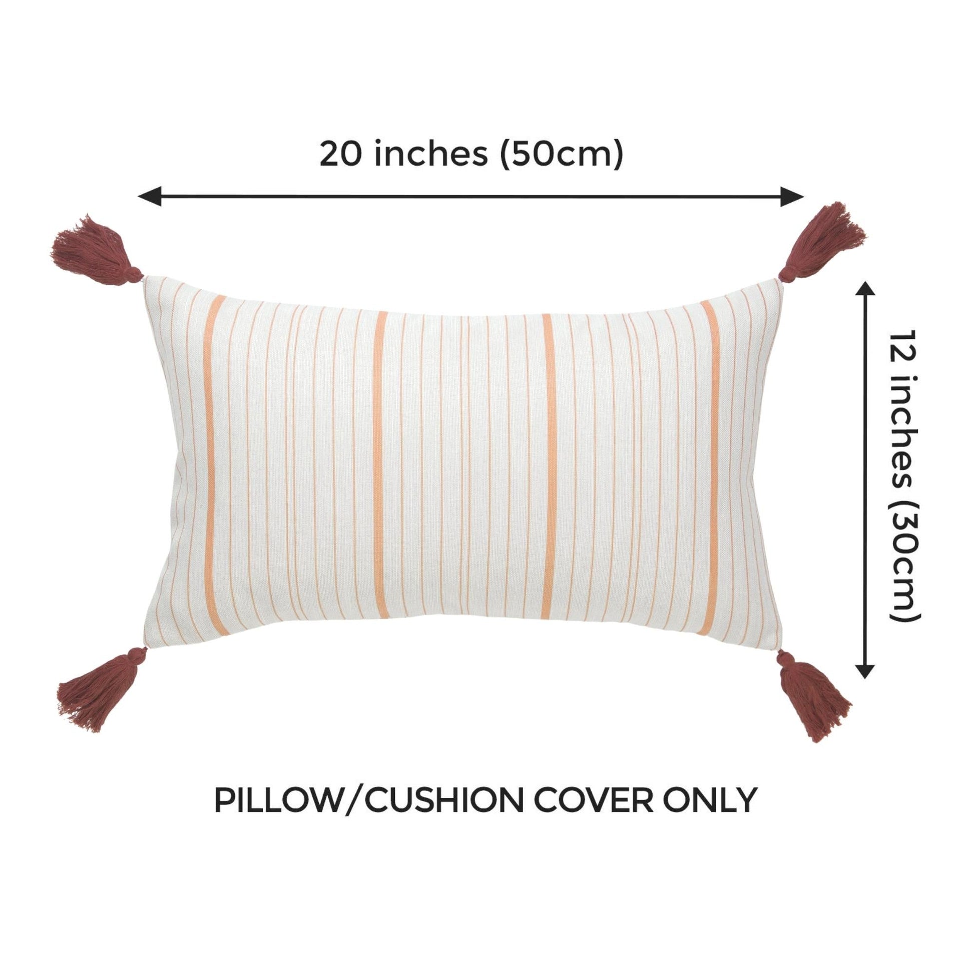 Fall Indoor Outdoor Lumbar Pillow Cover, Missi, Stripe Tassel, Orange, 12"x20"-9