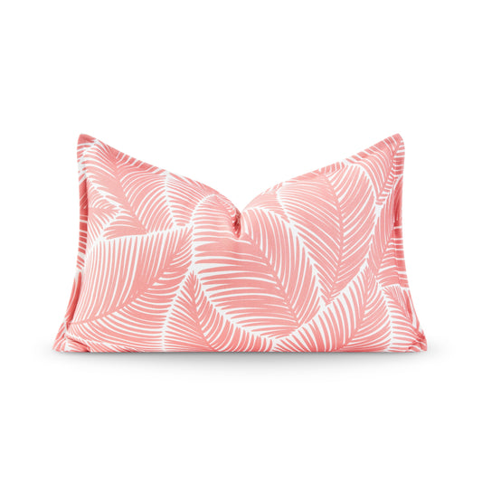 Coastal Indoor Outdoor Lumbar Pillow Cover, Palm Leaf, Coral Pink, 12"x20"-0