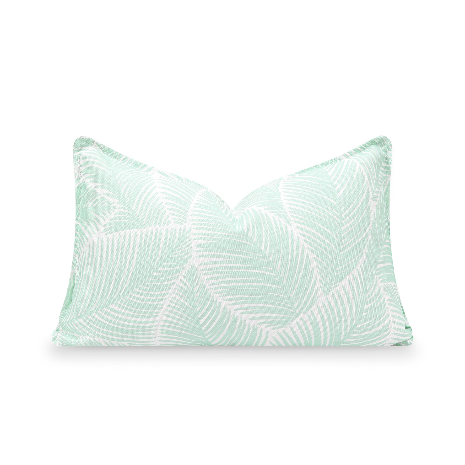 Fall Coastal Indoor Outdoor Lumbar Pillow Cover, Palm Leaves, Muted Aqua, 12"x20"-0