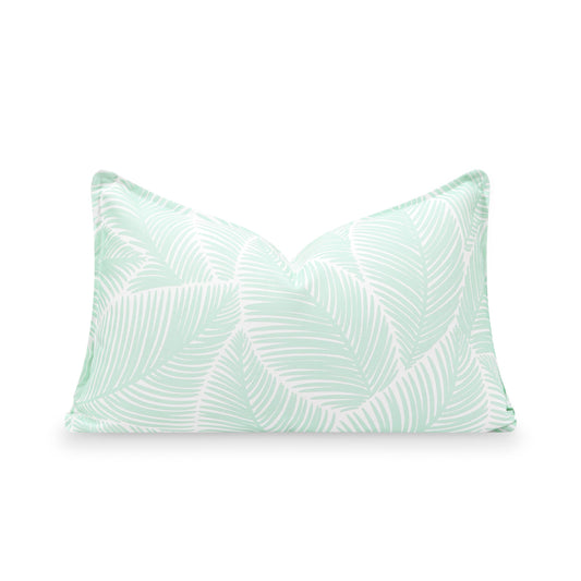 Fall Coastal Indoor Outdoor Lumbar Pillow Cover, Palm Leaves, Muted Aqua, 12"x20"-0