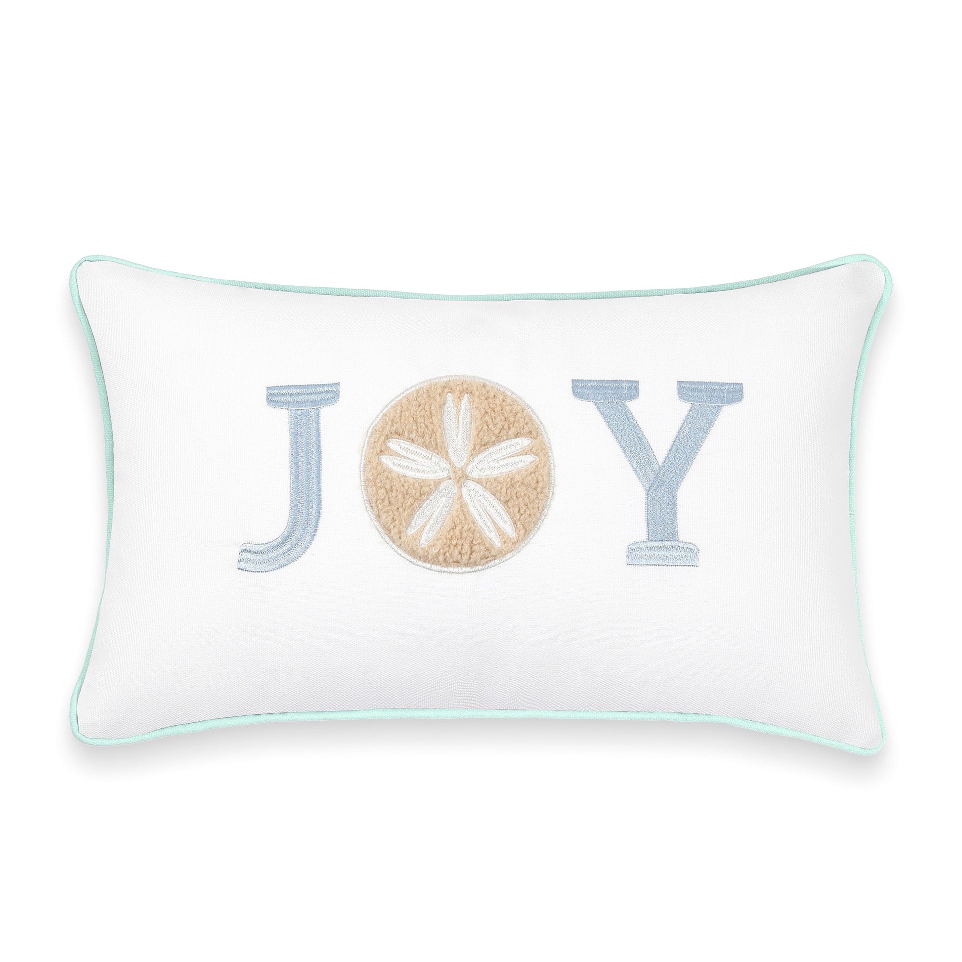 Coastal Christams Indoor Outdoor Lumbar Pillow Cover, Embroidered Joy, Baby Blue, 12"x20"-5