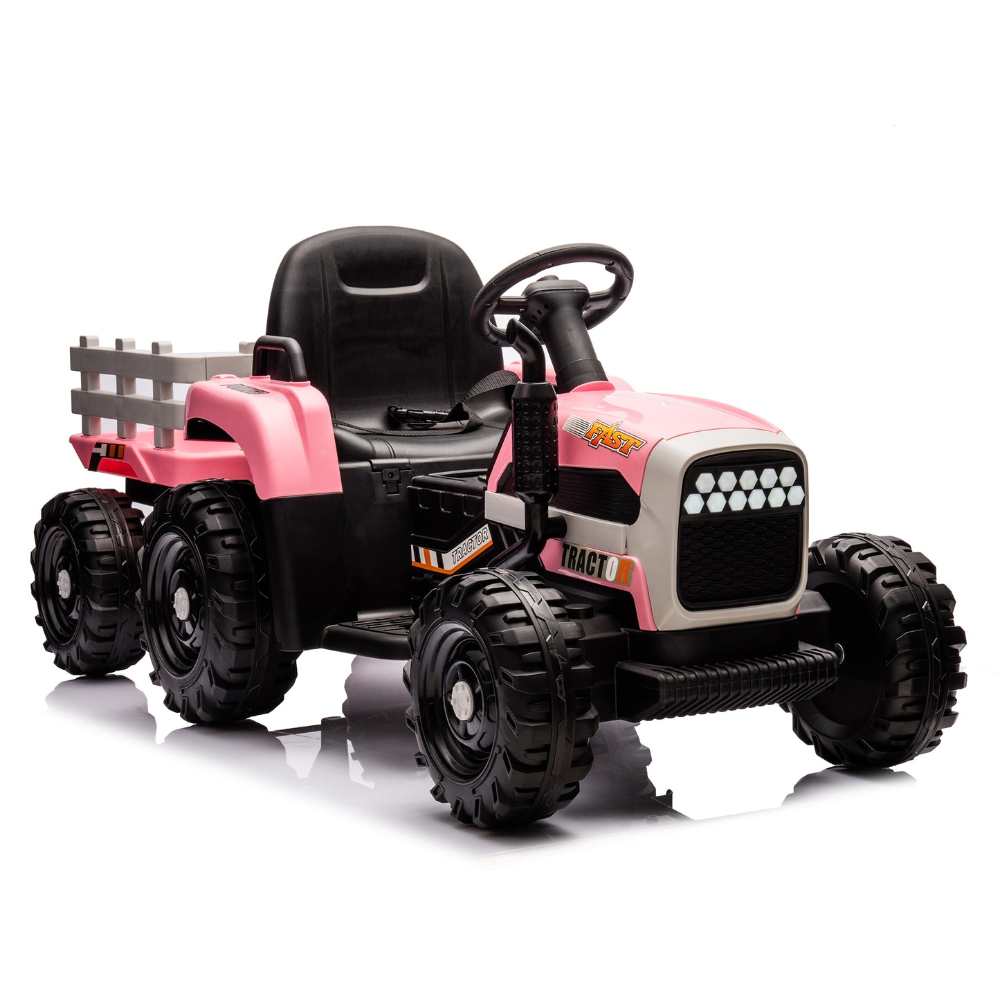 Ride on Tractor with Trailer,12V Battery Powered Electric Tractor Toy w/Remote Control,electric car for kids,Three speed adjustable,Power display, USB,MP3 ,Bluetooth,LED light,Two-point safety belt