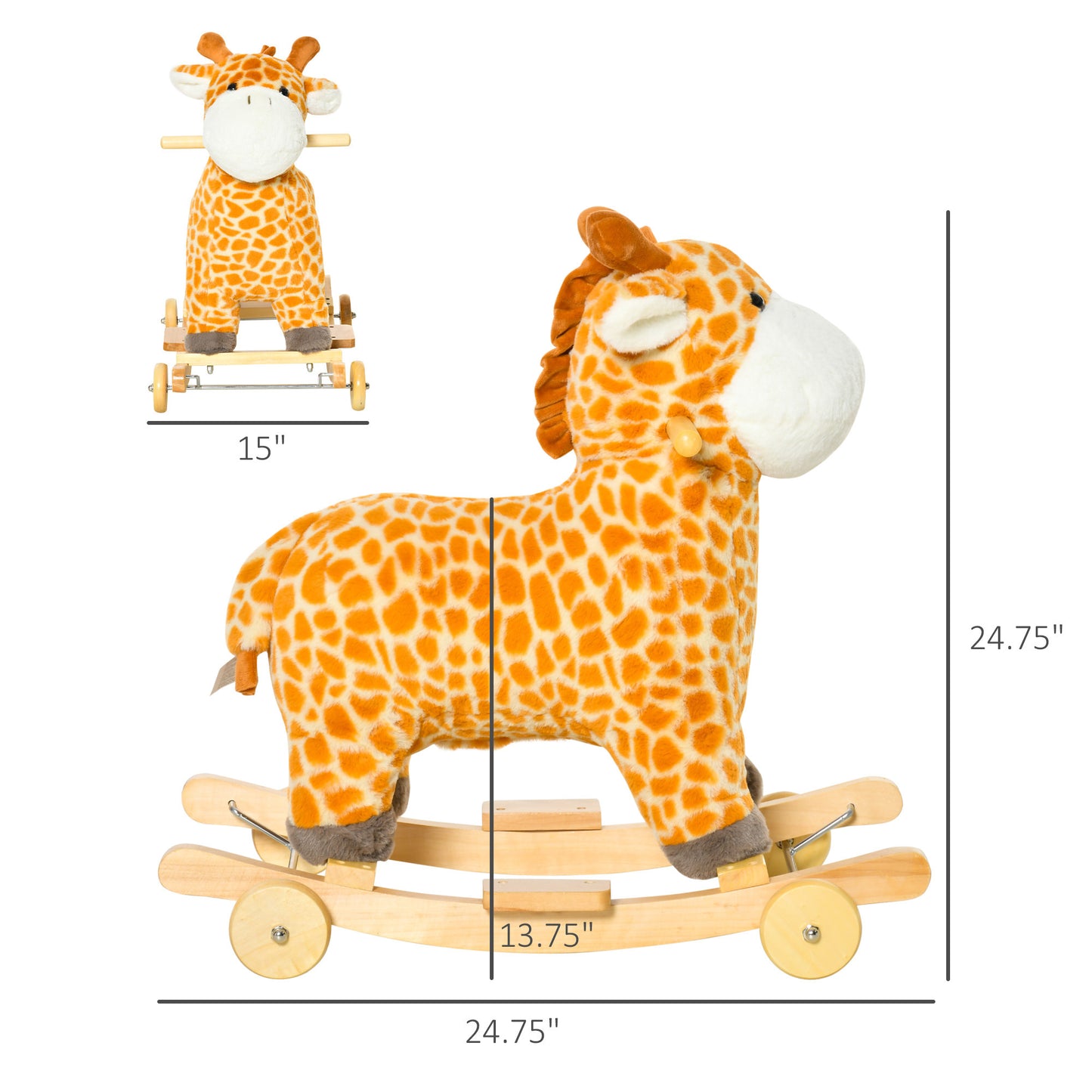 2-in-1 Kids Plush Ride-On Rocking Horse Toy, Giraffe-shaped Plush Rocker with Realistic Sounds for Children 3 to 6 Years, Yellow