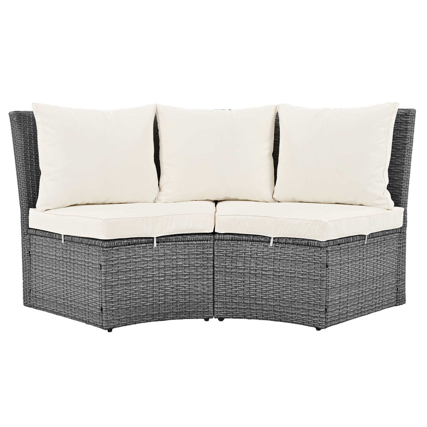 TOPMAX Patio 5-Piece Round Rattan Sectional Sofa Set All-Weather PE Wicker Sunbed Daybed with Round Liftable Table and Washable Cushions for Outdoor Backyard Poolside, Beige