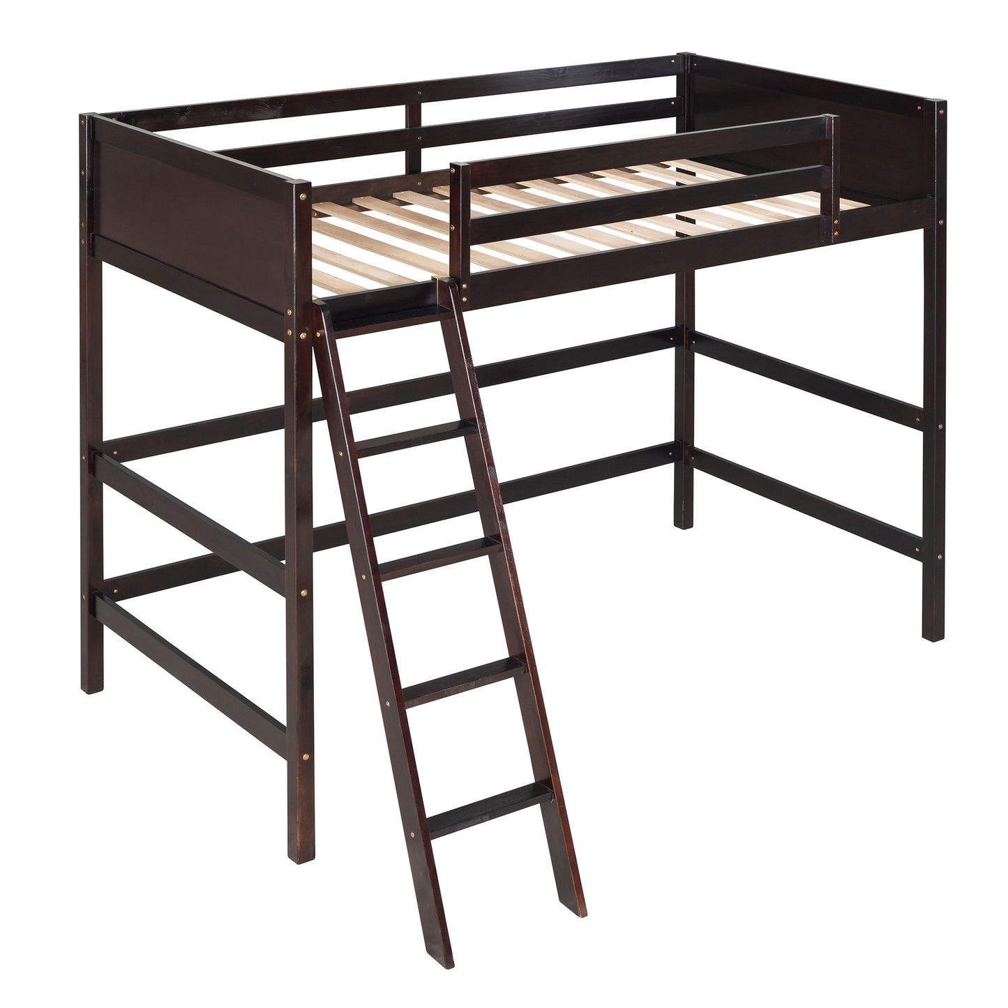 Solid Wood Twin Size Loft Bed with Ladder(Espresso)(OLD SKU: WF191903AAP)