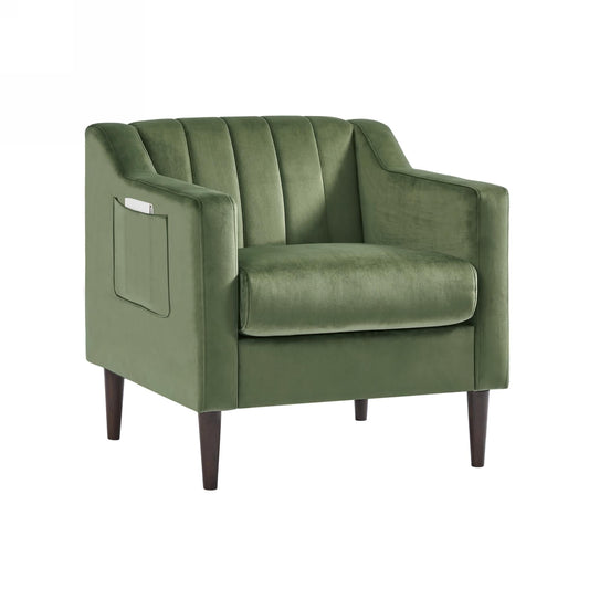 Modern Velvet Fabric Chair With Solid Wood Legs-0