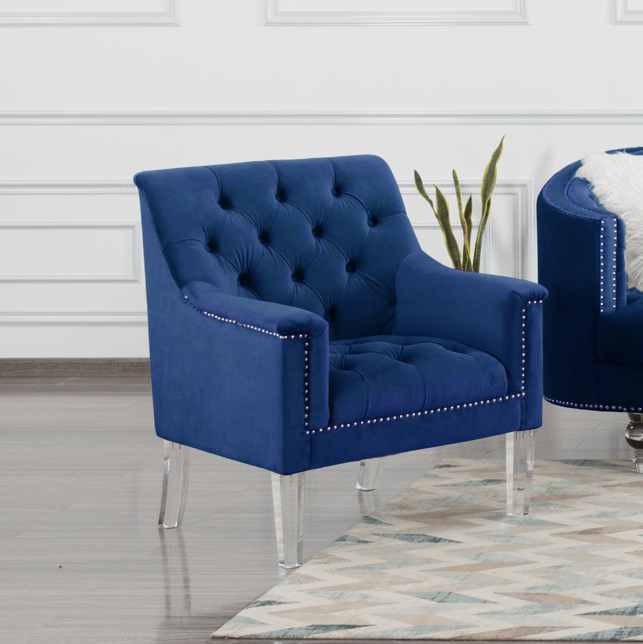 Living Room Navy Blue Velvet Chair-7