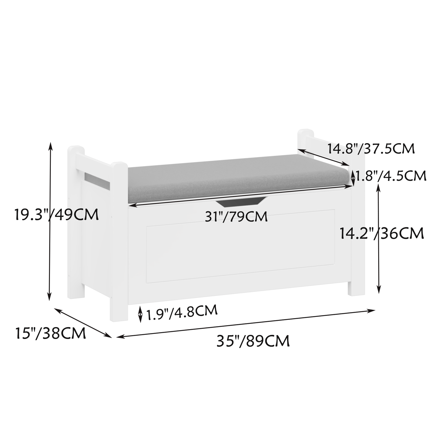 Kids Toy Box Chest, White Rubber Wood Toy Box for Boys Girls, Large Storage Cabinet with Cushion Seat Bench/Flip-Top Lid/Safety Hinge, Toy Storage Organizer Trunk for Nursery, Playroom