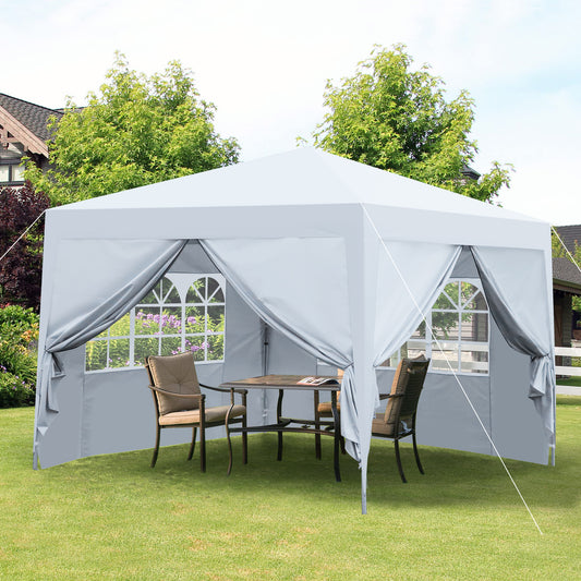 Outdoor 10x 10Ft Pop Up Gazebo Canopy Tent Removable Sidewall with Zipper,2pcs Sidewall with Windows,with 4pcs Weight sand bag,with Carry Bag,White