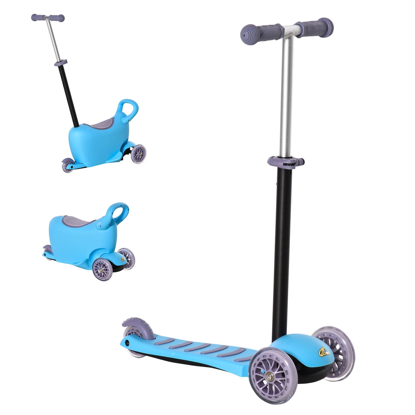 3-in-1 Ride On Push Car, Kids Scooter, Sliding Walker, Push Rider, with Adjustable Handlebar, 3 Balanced Wheels, Removable Storage Seat, for Boys and Girls Aged 2-6 Years Olds, Blue