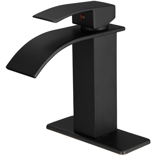 Waterfall Single Hole Single-Handle Low-Arc Bathroom Faucet With Supply Line in Matte Black