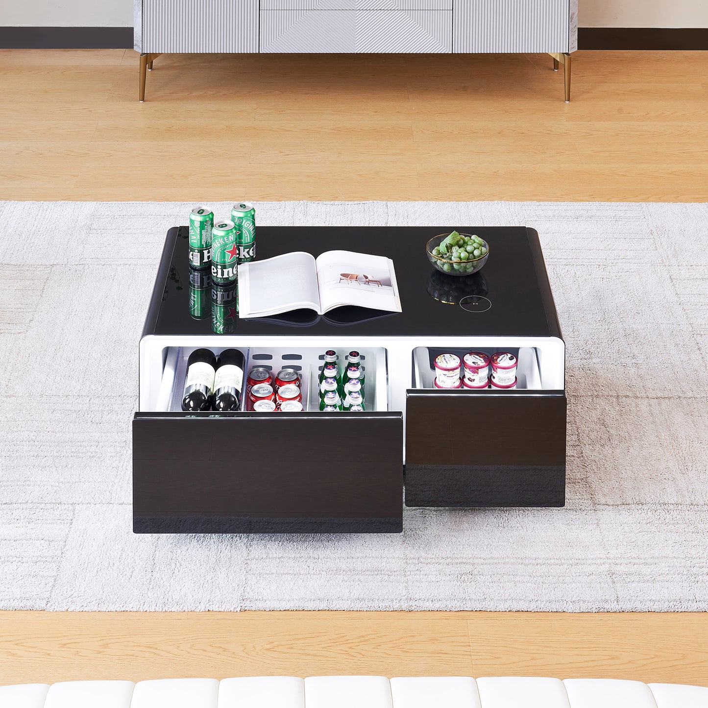 Smart Table Fridge, Multifunctional Coffee Table with Cooler and Frozen