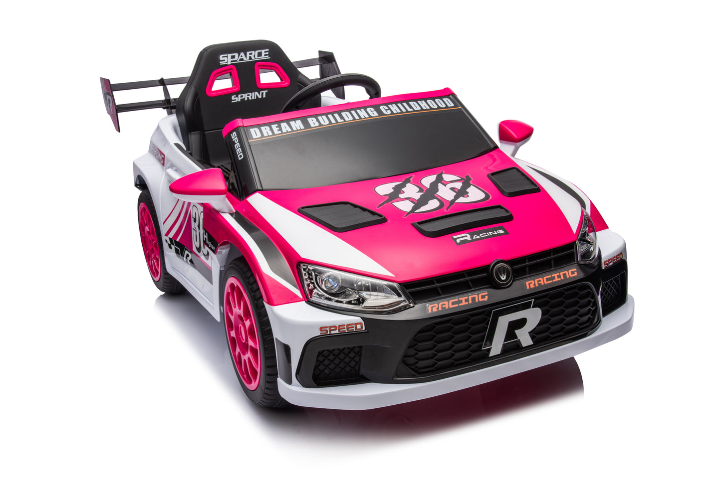 12V4A  20W*2 one button start, forward and backward, high and low speed, music, front light, power display,  two doors can open, 2.4G R/C, seat belt four wheel absorber KIDS RIDE ON CAR