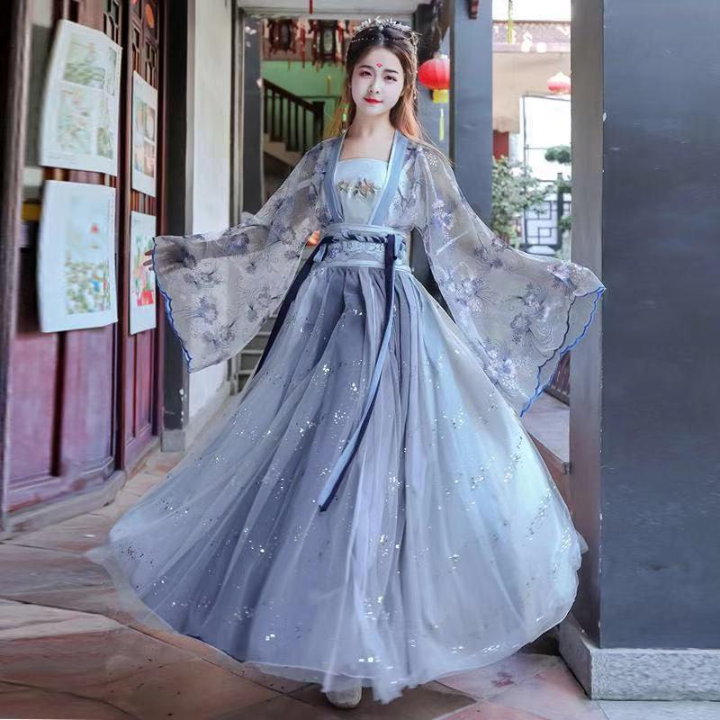 Color: 3 metersBlue, Size: M - Chinese style costume fairy skirt