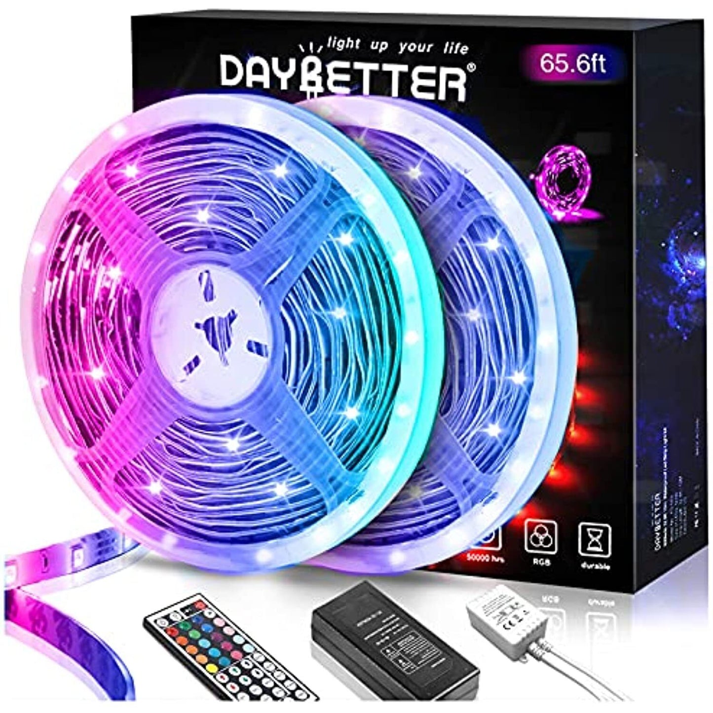 DAYBETTER Led Lights 65.6ft, 5050 RGB Led Strip Lights Flexible Color Changing