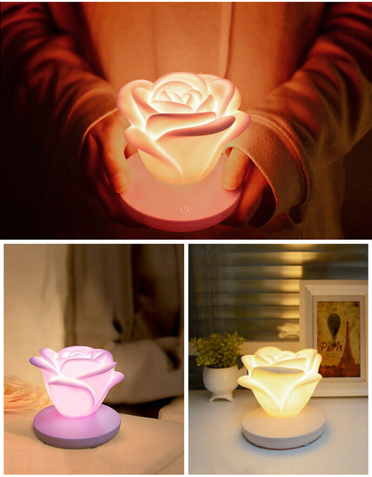 4 Colors Romantic Rose-shape Three Lighting Level Dimming Touch Night Light Vale