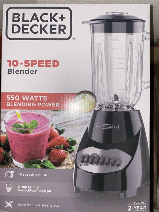 BLACK+DECKER BL2010 Standard Blender, 10-Speed + Pulse, 5 Cup, Glass Jar - Black