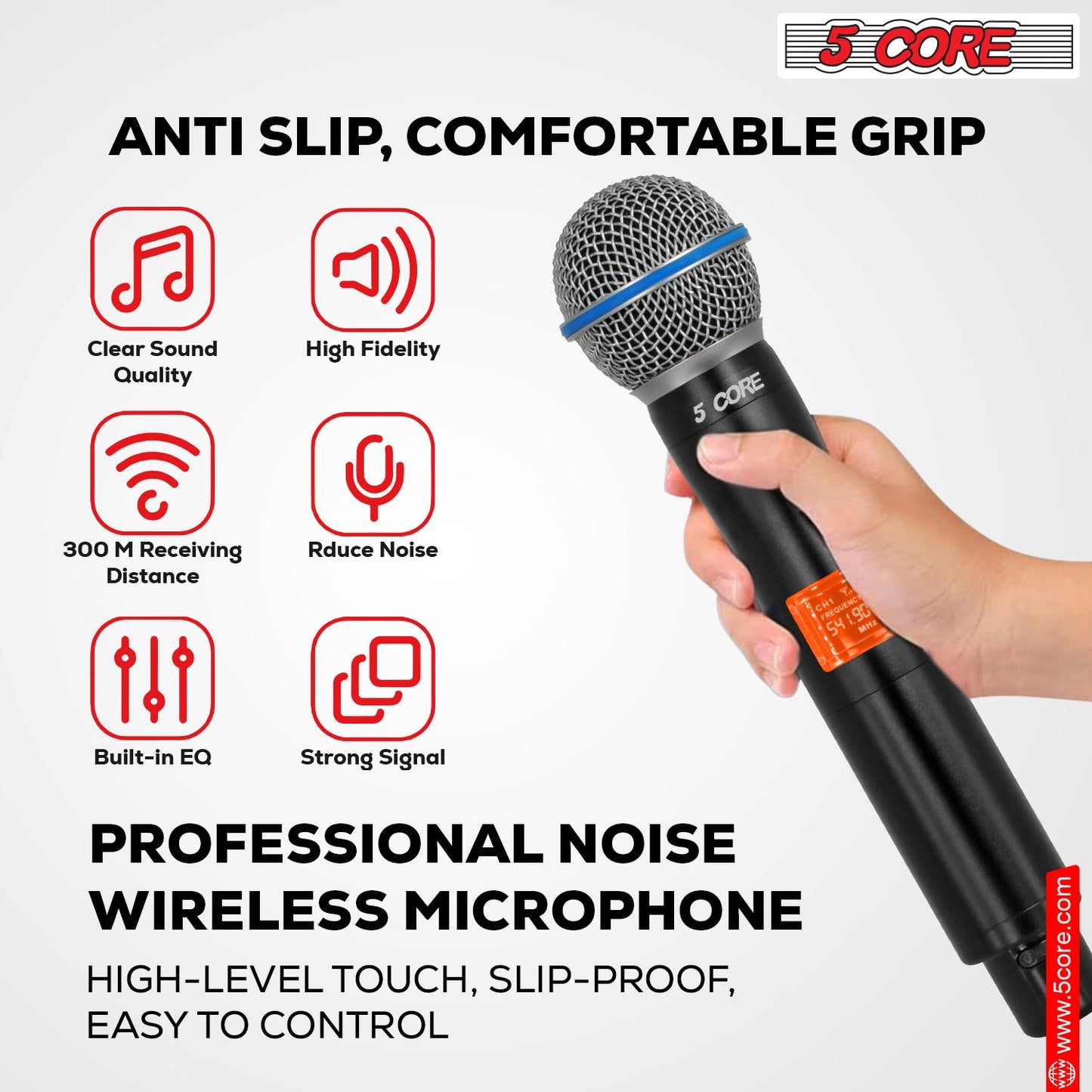 5 Core Wireless Microphone System 8 Channel UHF Portable Receiver w 8 Cordless Dynamic Mic 492F Range-9