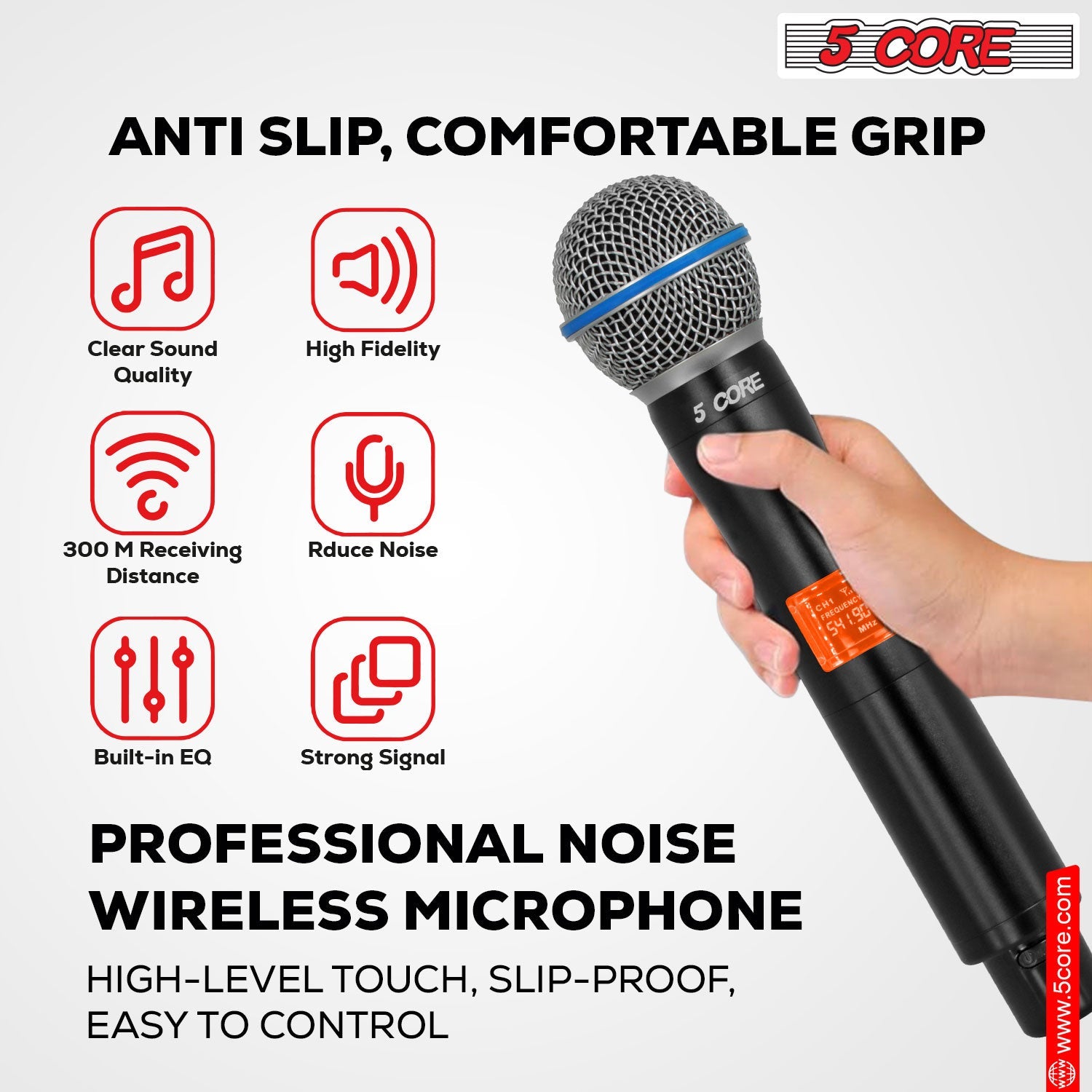 5 Core Wireless Microphone System 8 Channel UHF Portable Receiver w 8 Cordless Dynamic Mic 492F Range-9