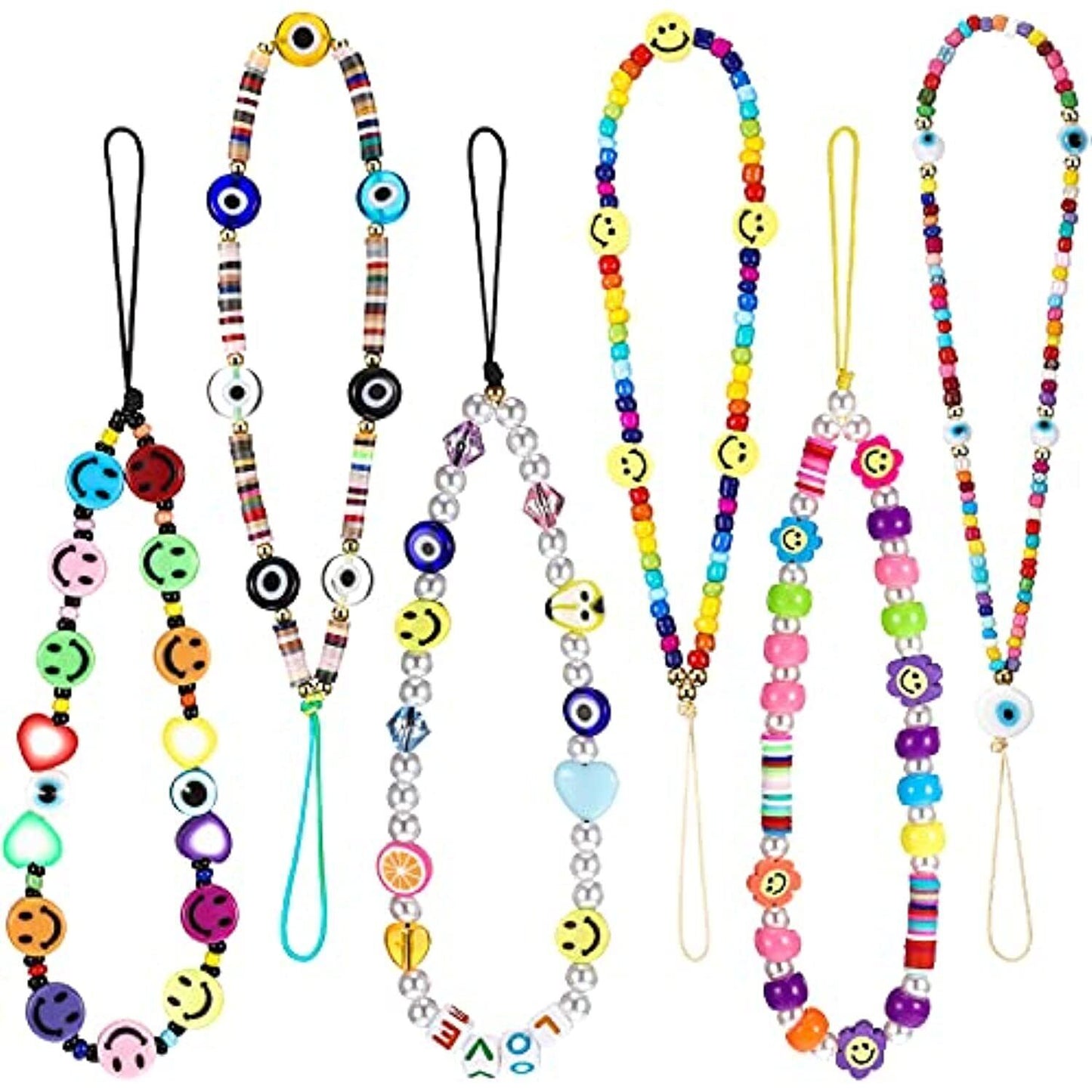 6 Pieces Phone Beaded Chain Charm Lanyard Wrist Strap Mobile Phone Lanyard