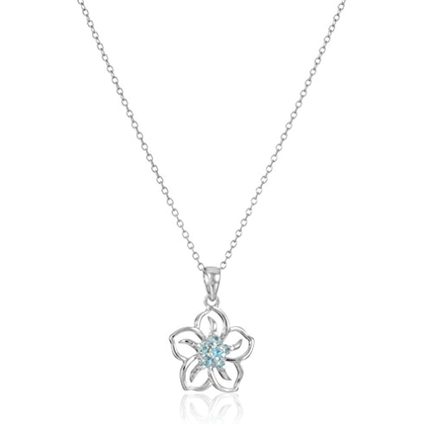 Sterling Silver Created Aquamarine Flower Pendant Necklace, 18"