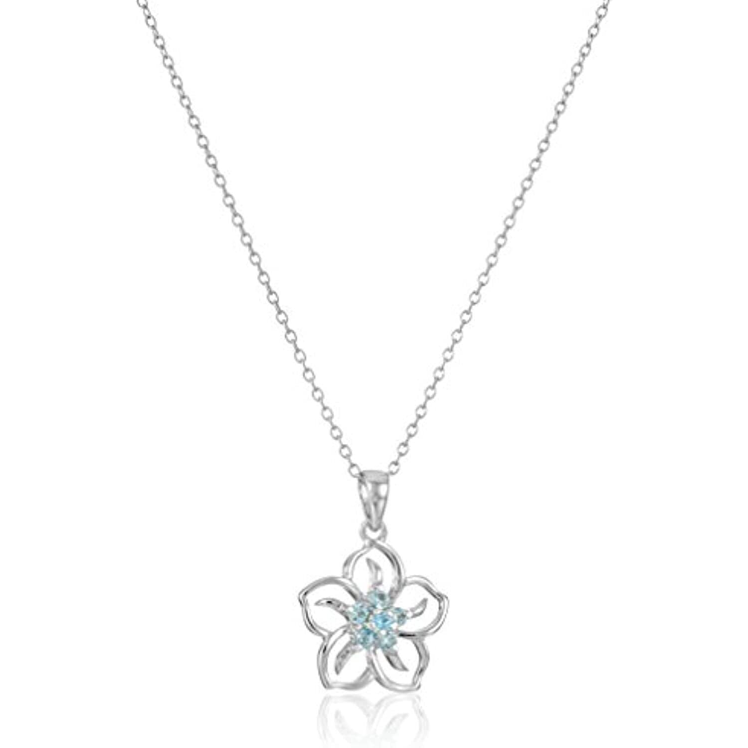 Sterling Silver Created Aquamarine Flower Pendant Necklace, 18"