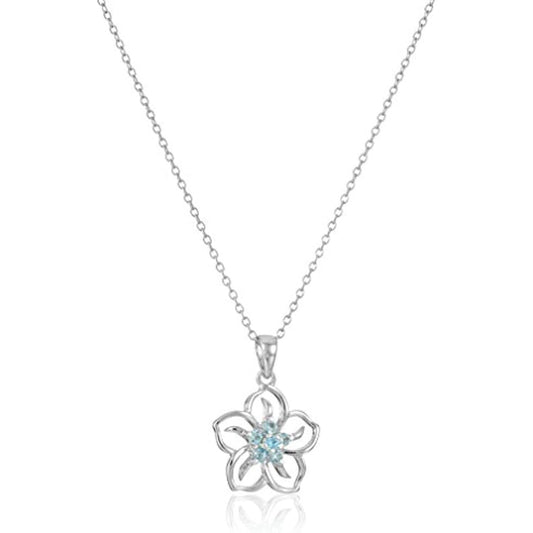 Sterling Silver Created Aquamarine Flower Pendant Necklace, 18"