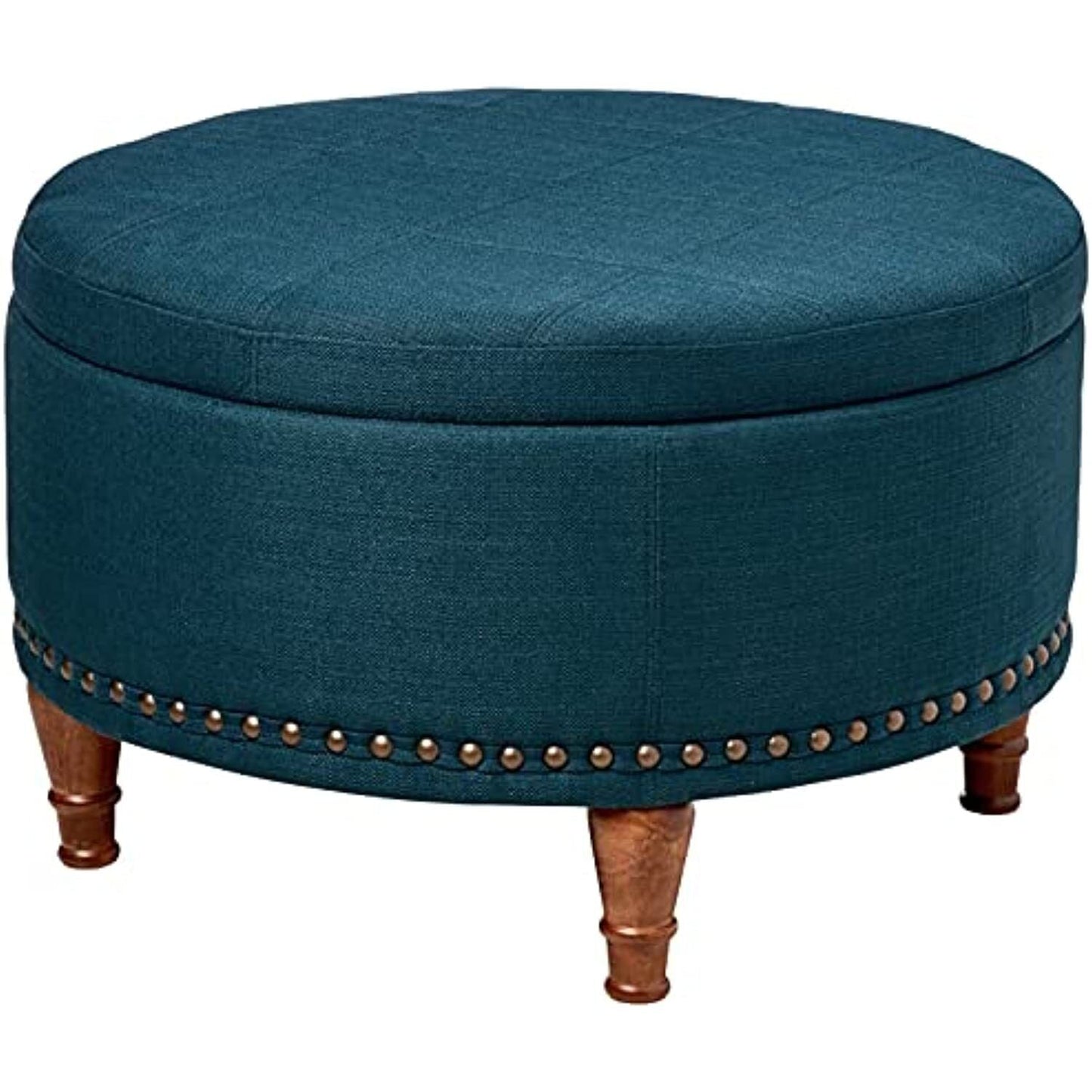 OSP Home Furnishings Alloway Storage Ottoman with Antique Bronze Nailheads, Blue