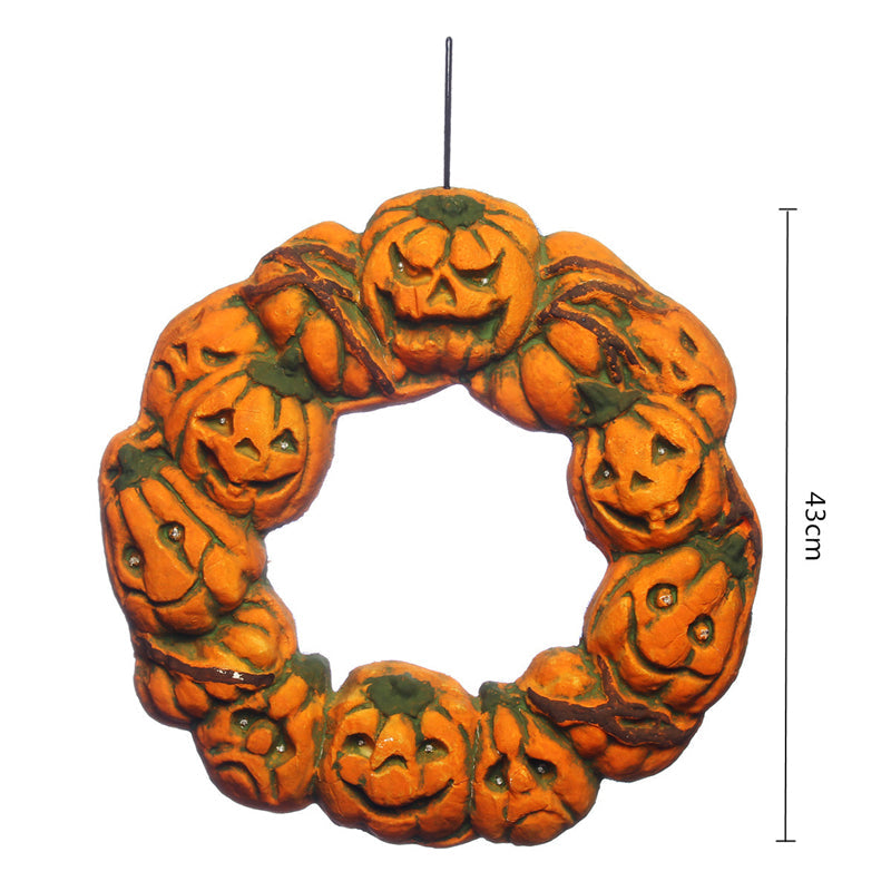 Halloween Spooky Wreath LED Lantern LED Pumpkin Light Door Hanger Home Decor