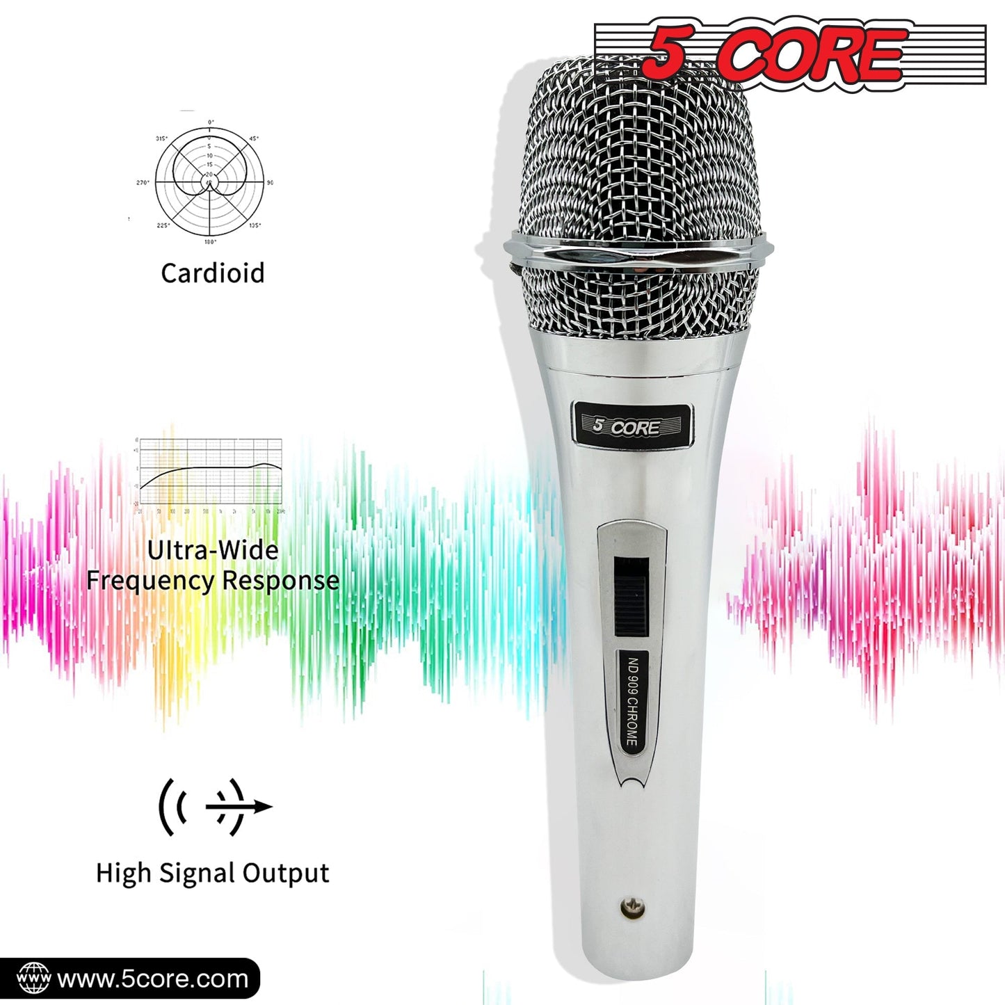 5 Core 4 Pieces Microphone Pro Microfono Dynamic Mic XLR Audio Cardiod Vocal Karaoke ND 909 CHROME 4PCS-7