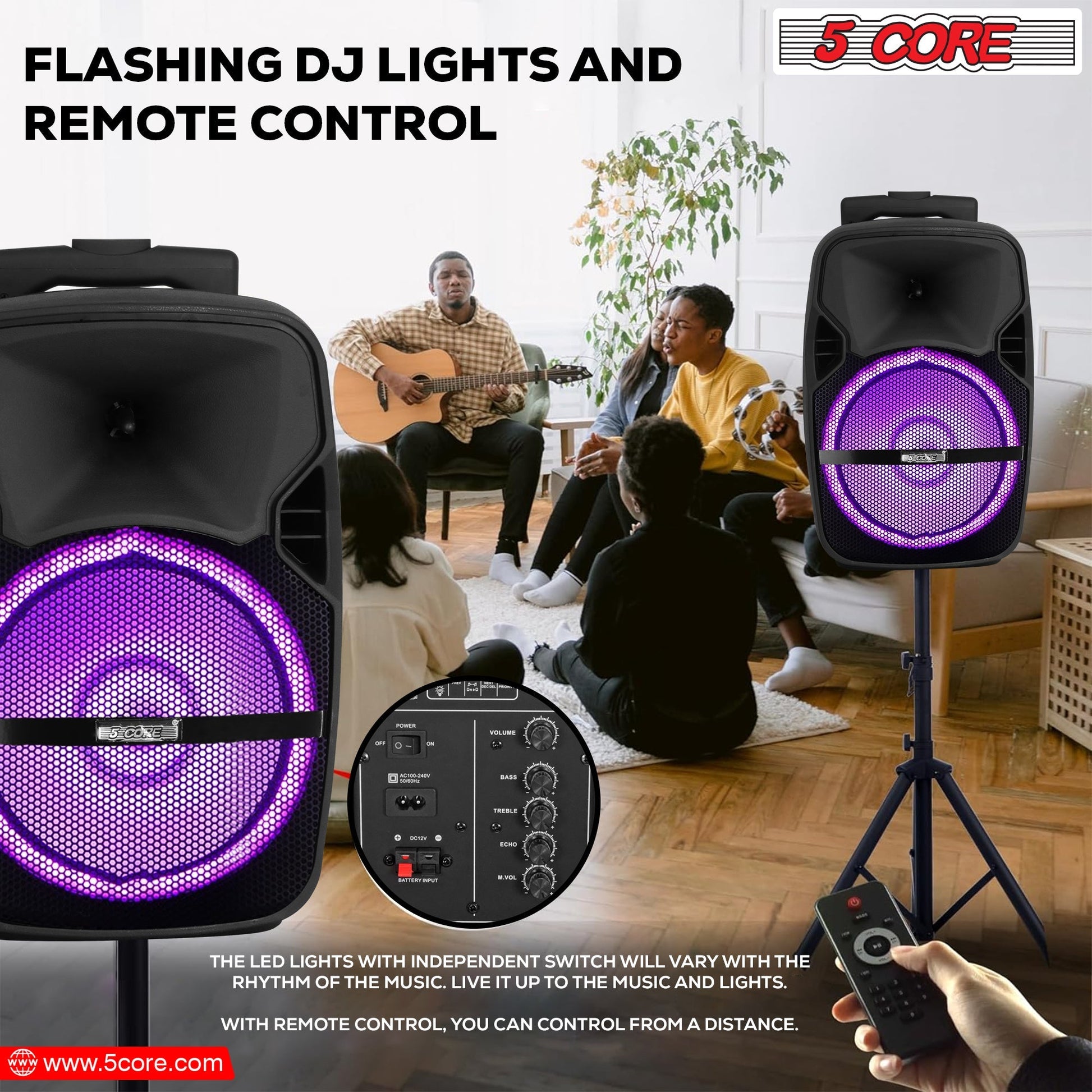 5 Core DJ Speakers 8" Rechargeable Powered PA System 250W Loud Speaker - Active Home 8 2-MIC-11