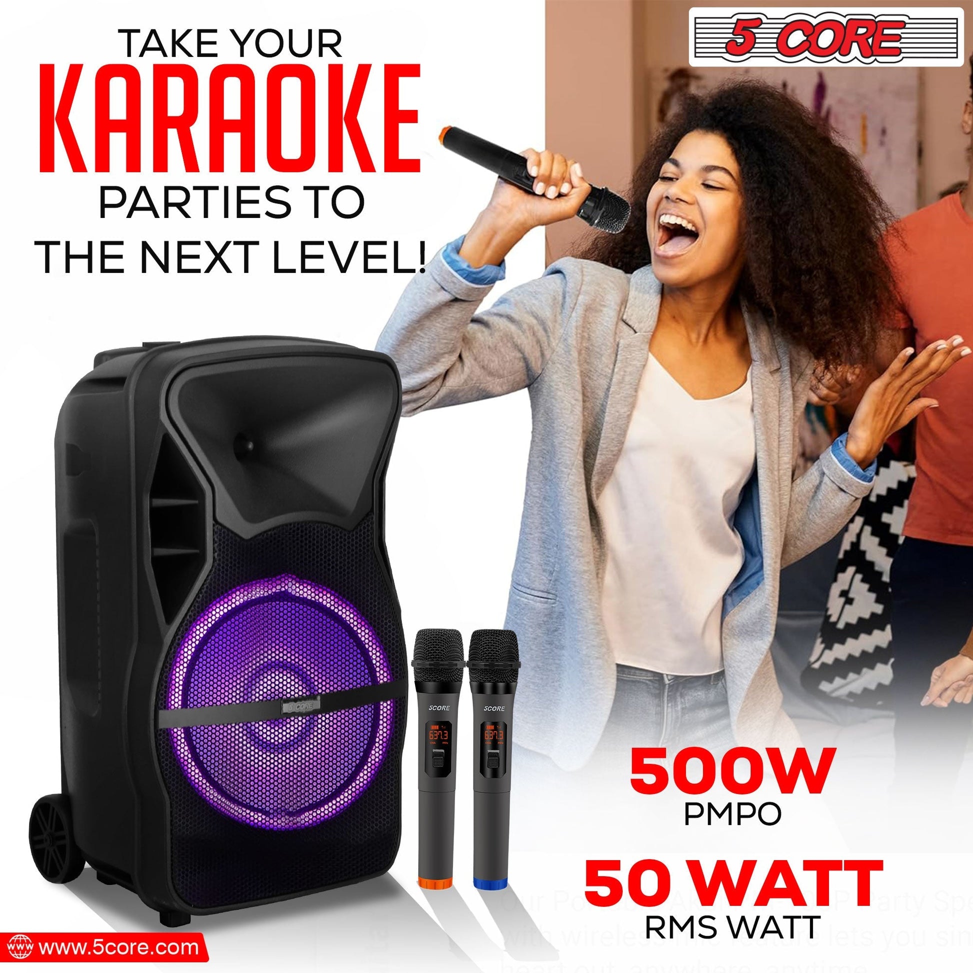 5 Core DJ Speakers 12" Rechargeable Powered PA System 250W Loud Speaker - ACTIVE HOME 12 2-MIC-10