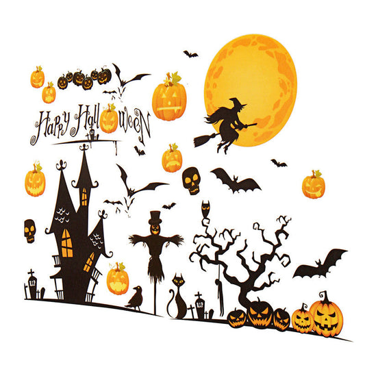 Halloween Decoration Art Paper Stick Home Pumpkin Castle Moon