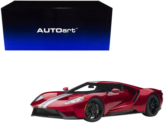 2017 Ford GT Liquid Red Metallic with Silver Stripes 1/12 Model Car by Autoart-0