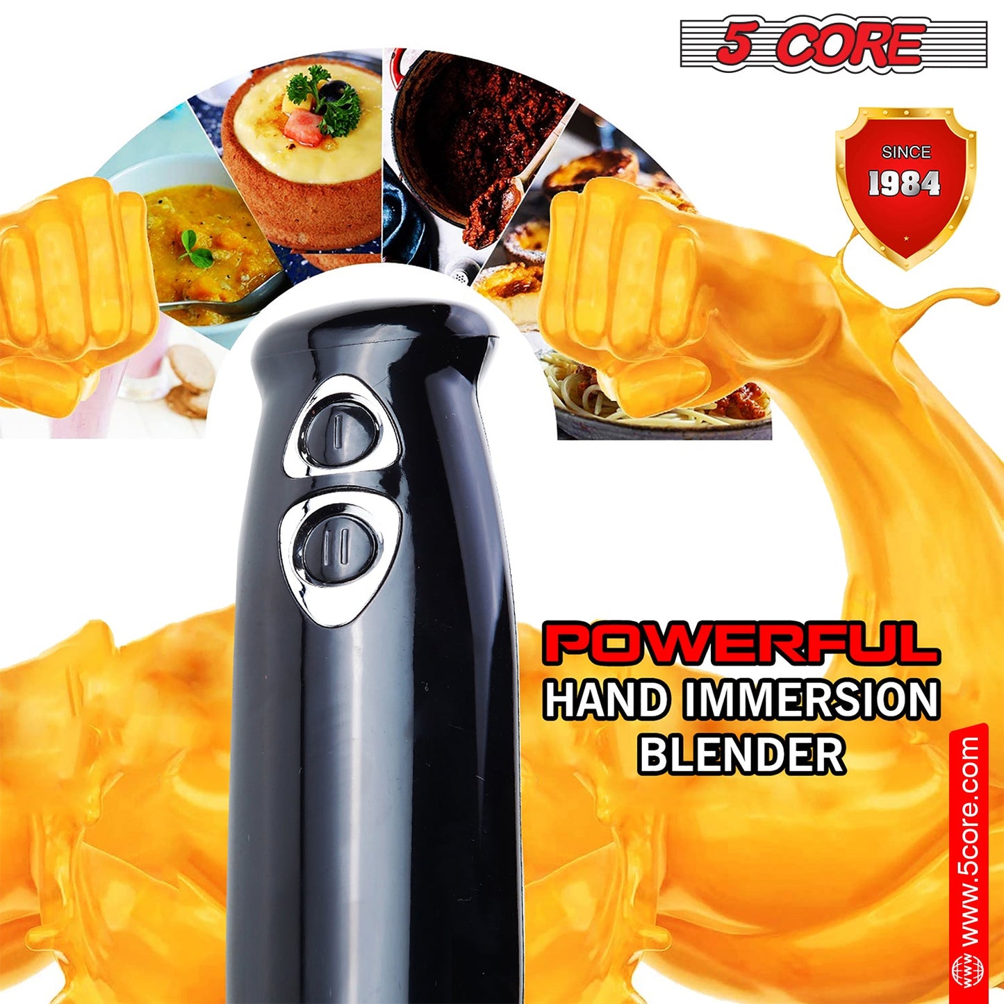 5Core Immersion Hand Blender 500W Electric Handheld Mixer w 2 Mixing Speed for Smoothies Puree-3