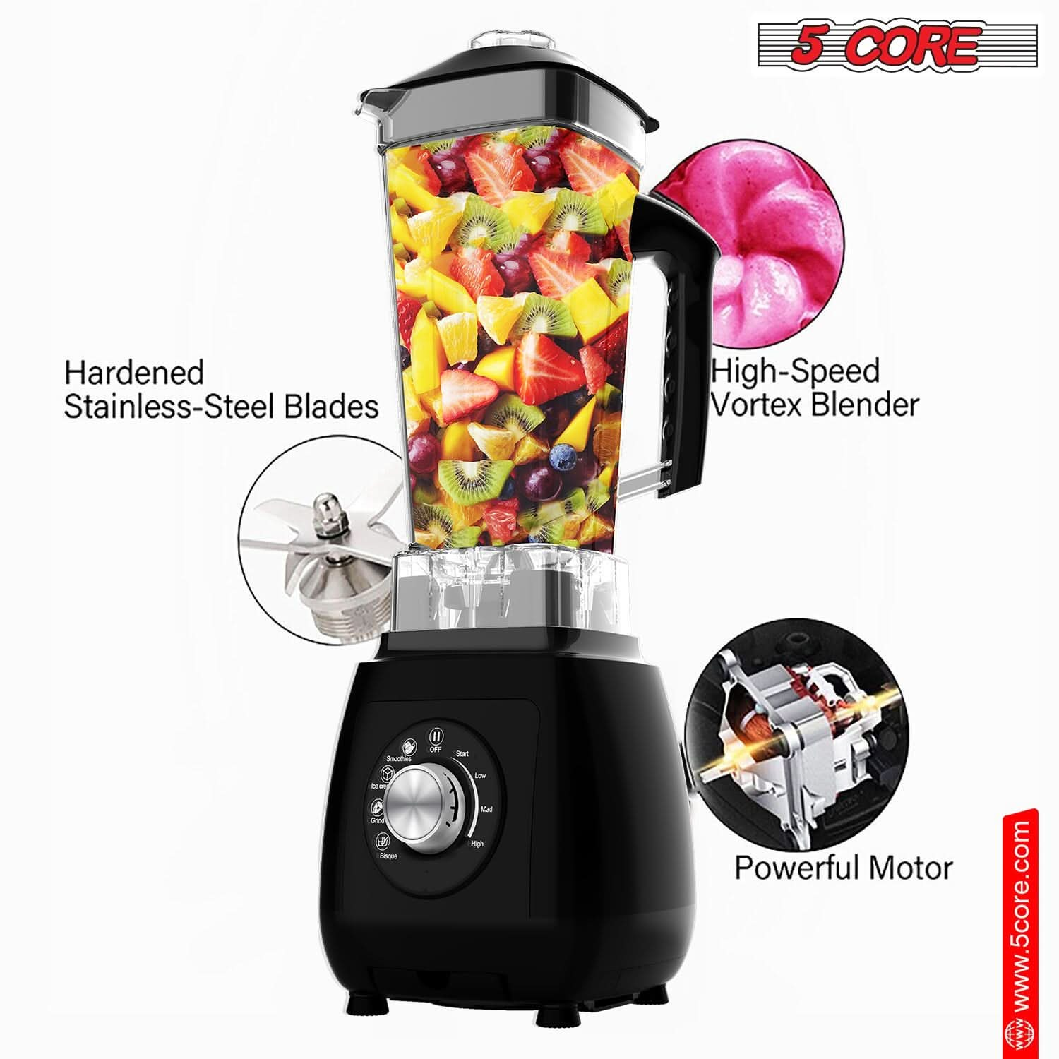 5Core Juicer Blender Machines 2000W Countertop Kitchen Smoothie Maker w 68oz Jar-1