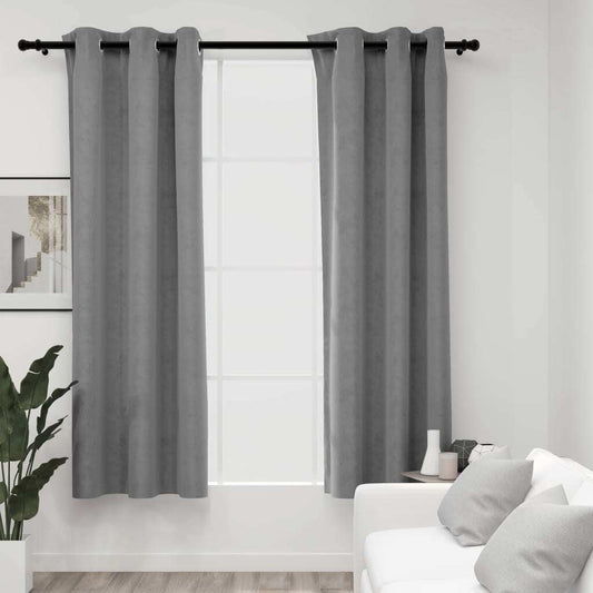 vidaXL Blackout Curtains with Rings 2 pcs Gray 37"x63" Velvet