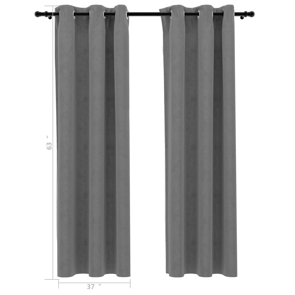 vidaXL Blackout Curtains with Rings 2 pcs Gray 37"x63" Velvet