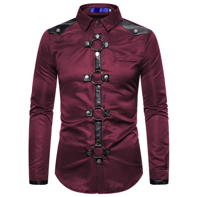 Men's Gothic Style Rivet Casual Long Sleeve Shirt Men's Costume