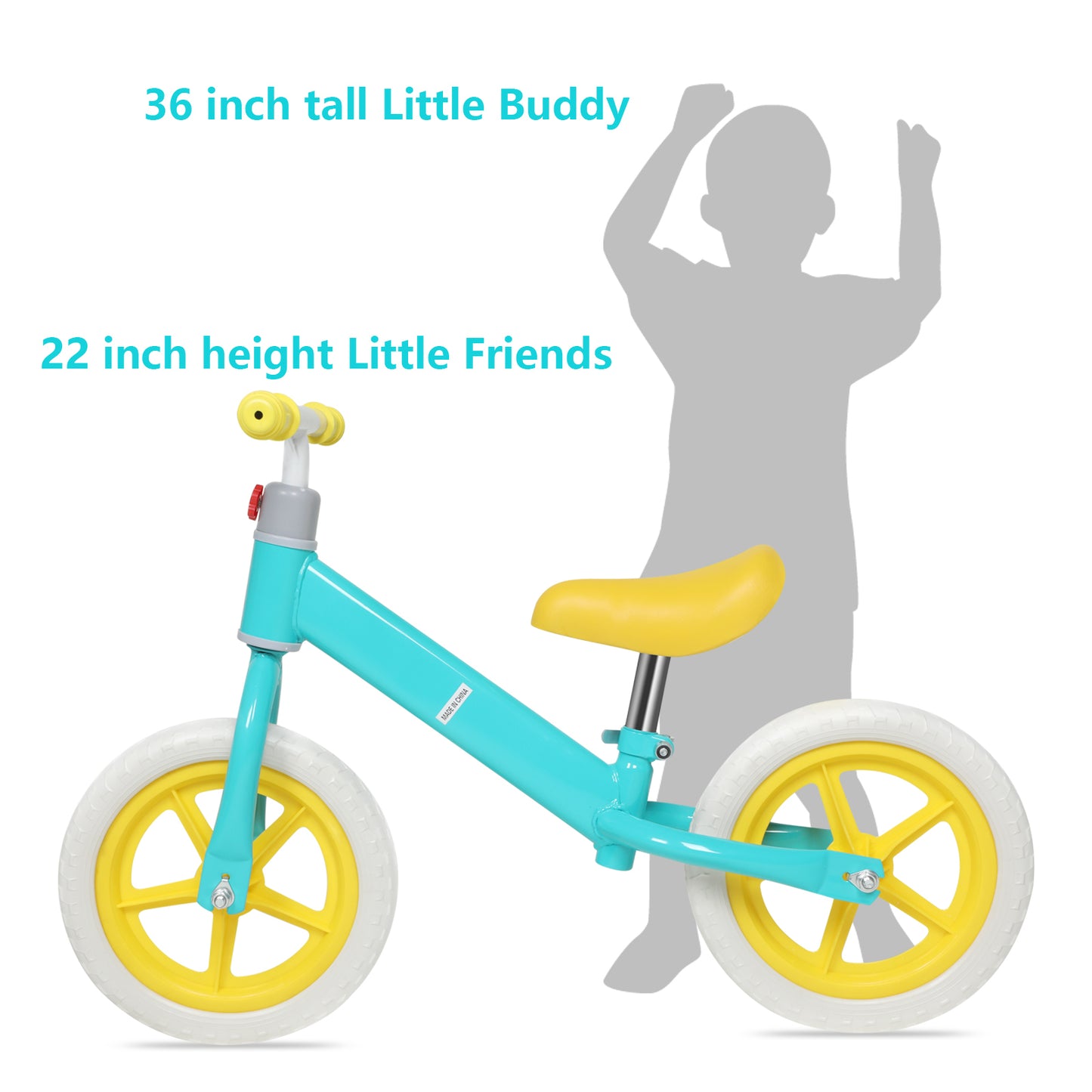 11inch Kids Balance Bike Adjustable Height Carbon Steel & PE Tires for 2-6 Years