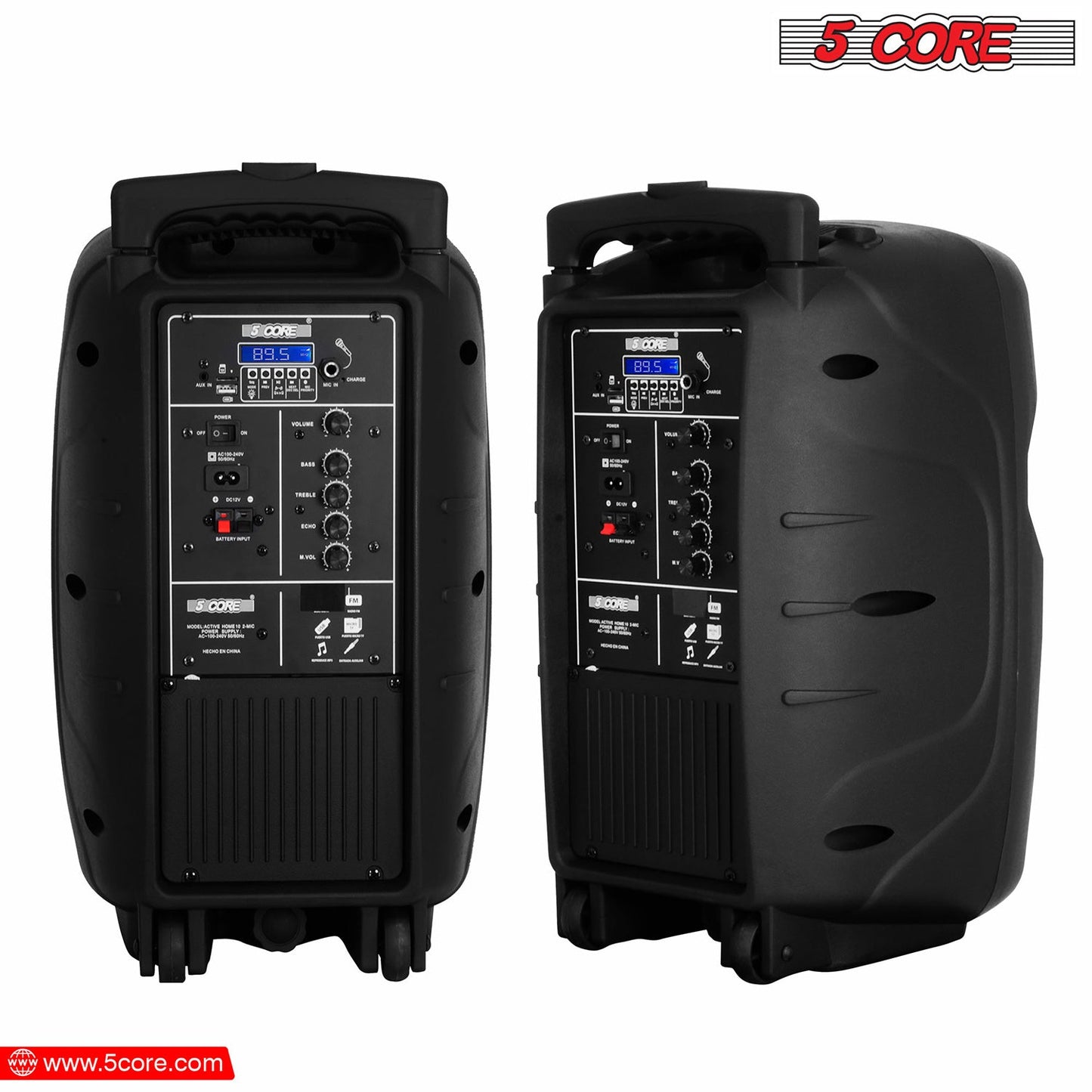 5Core 10 Inch PA Monitor DJ Speaker Bluetooth 400W  Portable Audio System + 2 UHF Wireless Microphones Black-1